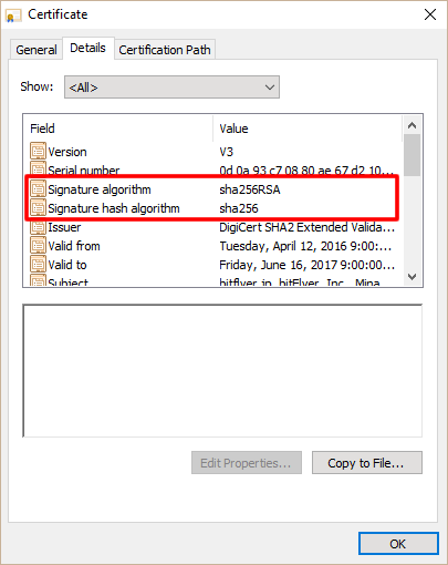 The details of the SSL server certificate